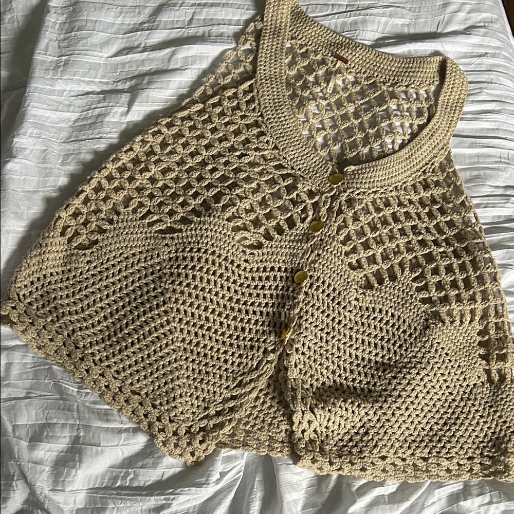 Free People Tan Crochet Sweater